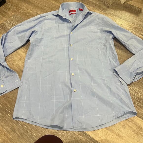 Hugo Boss Blue Button Down Dress Shirt Blue size 15 Small - Picture 2 of 6